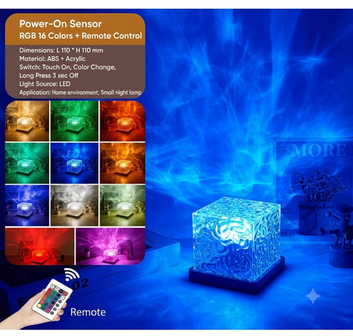 3D Rotating Water Ripple & Flame Projector Night Light - Aesthetic Room Decor