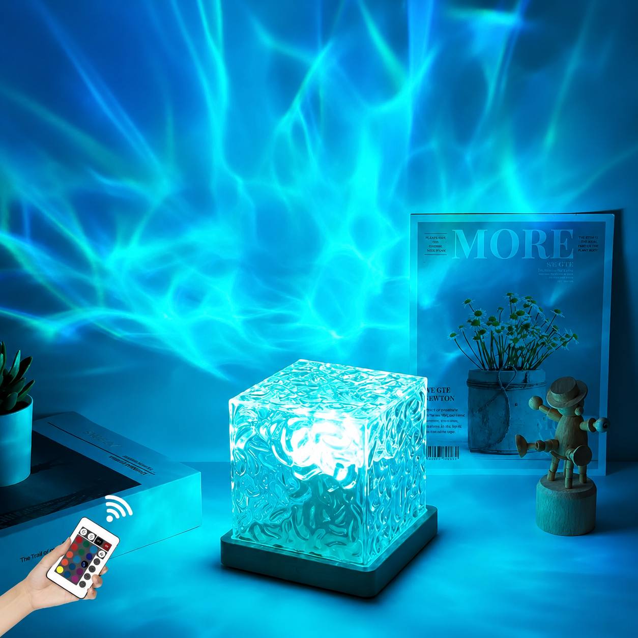 3D Rotating Water Ripple & Flame Projector Night Light - Aesthetic Room Decor