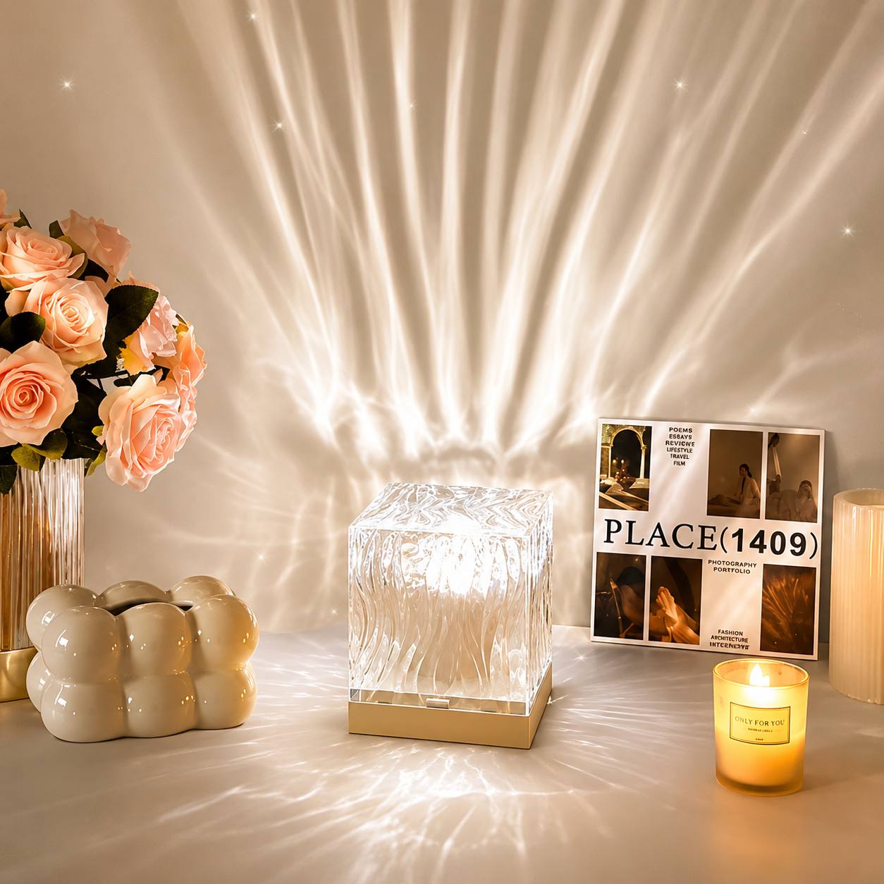 3D Rotating Water Ripple & Flame Projector Night Light - Aesthetic Room Decor